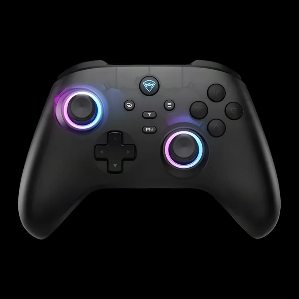 Mando para videojuegos Machenike G3 V2 Negro Inalámbrico Tri-Mode, vista frontal: iluminación RGB azul y morada en los sticks