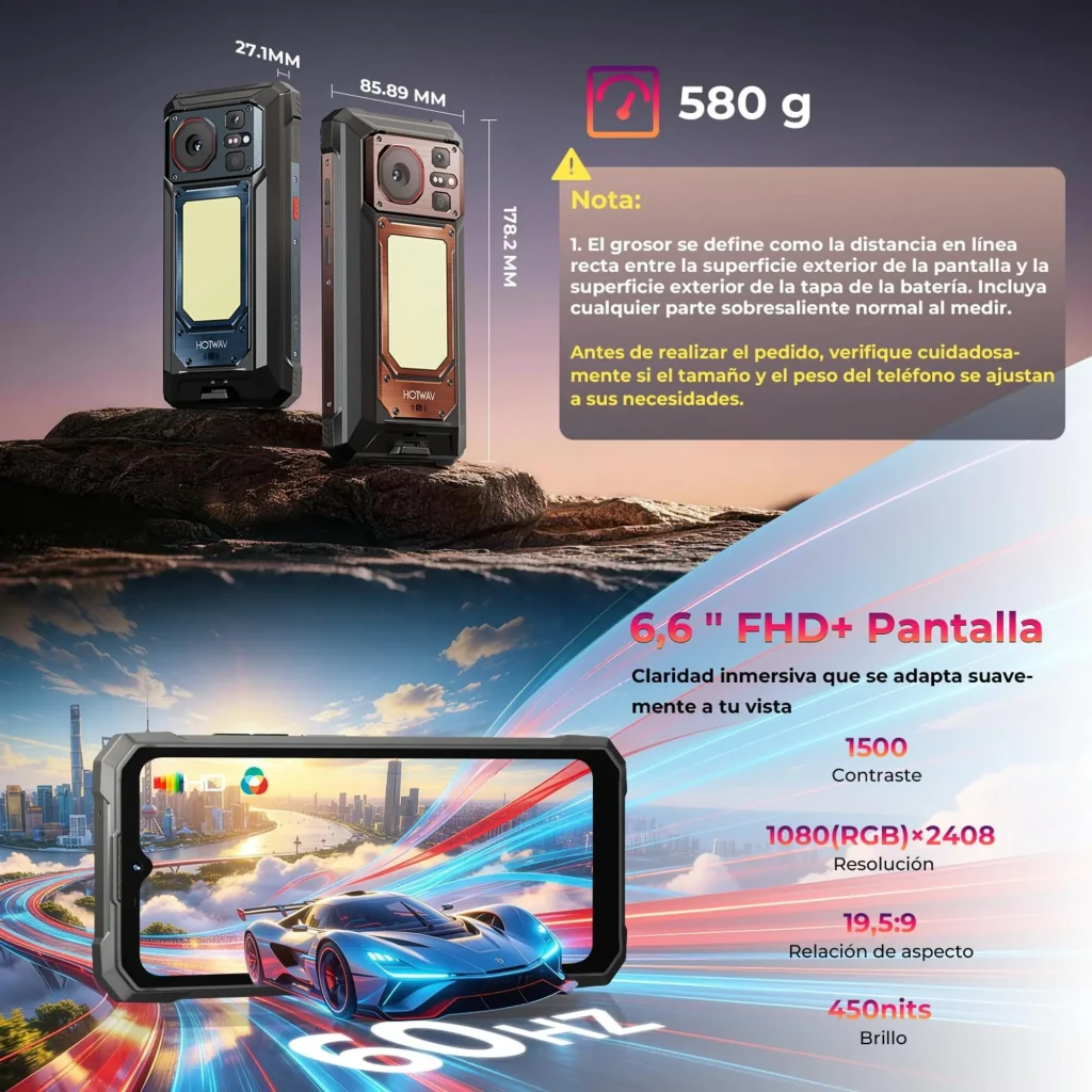 Hotwav W11 Pro dorado robusto con marco reforzado, pantalla 6,6 pulgadas 120Hz, módulo trasero 64MP y gran luz LED, botones laterales y diseño rugerizado - Ítem7