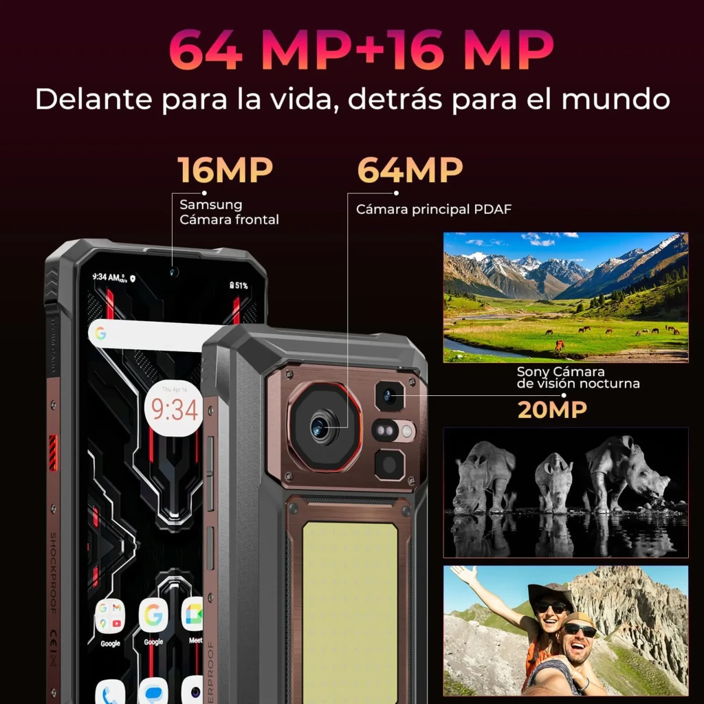 Hotwav W11 Pro dorado robusto con marco reforzado, pantalla 6,6 pulgadas 120Hz, módulo trasero 64MP y gran luz LED, botones laterales y diseño rugerizado - Ítem5