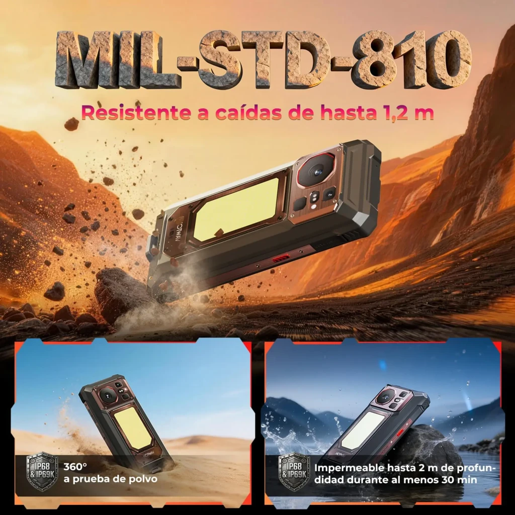 Hotwav W11 Pro dorado robusto con marco reforzado, pantalla 6,6 pulgadas 120Hz, módulo trasero 64MP y gran luz LED, botones laterales y diseño rugerizado - Ítem6