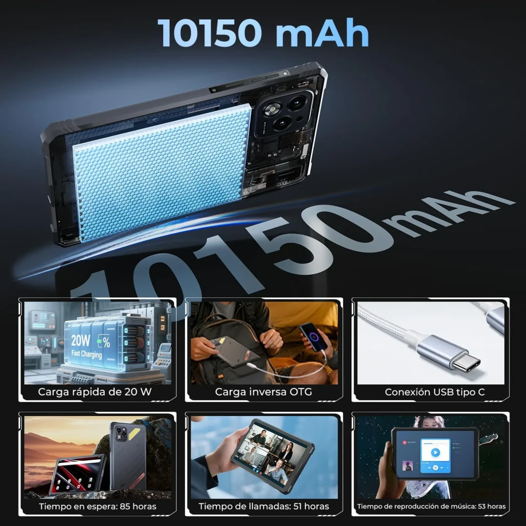 Hotwav R11 Pro tablet robusta IP68 de 8.7 pulgadas, pantalla 120Hz con biseles gruesos, cuerpo rugerizado negro, cámara trasera dual y lápiz táctil plateado - Ítem2