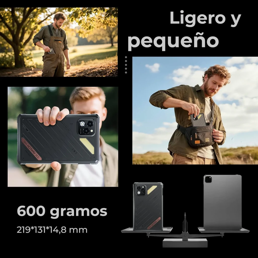 Hotwav R11 Pro tablet robusta IP68 de 8.7 pulgadas, pantalla 120Hz con biseles gruesos, cuerpo rugerizado negro, cámara trasera dual y lápiz táctil plateado - Ítem8