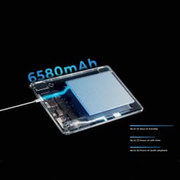 Hotwav Pad 13 Pro 10,1 polegadas com bateria 6580 mAh destacada, estrutura interna visível e cabo de carregamento conectado, design fino e moderno