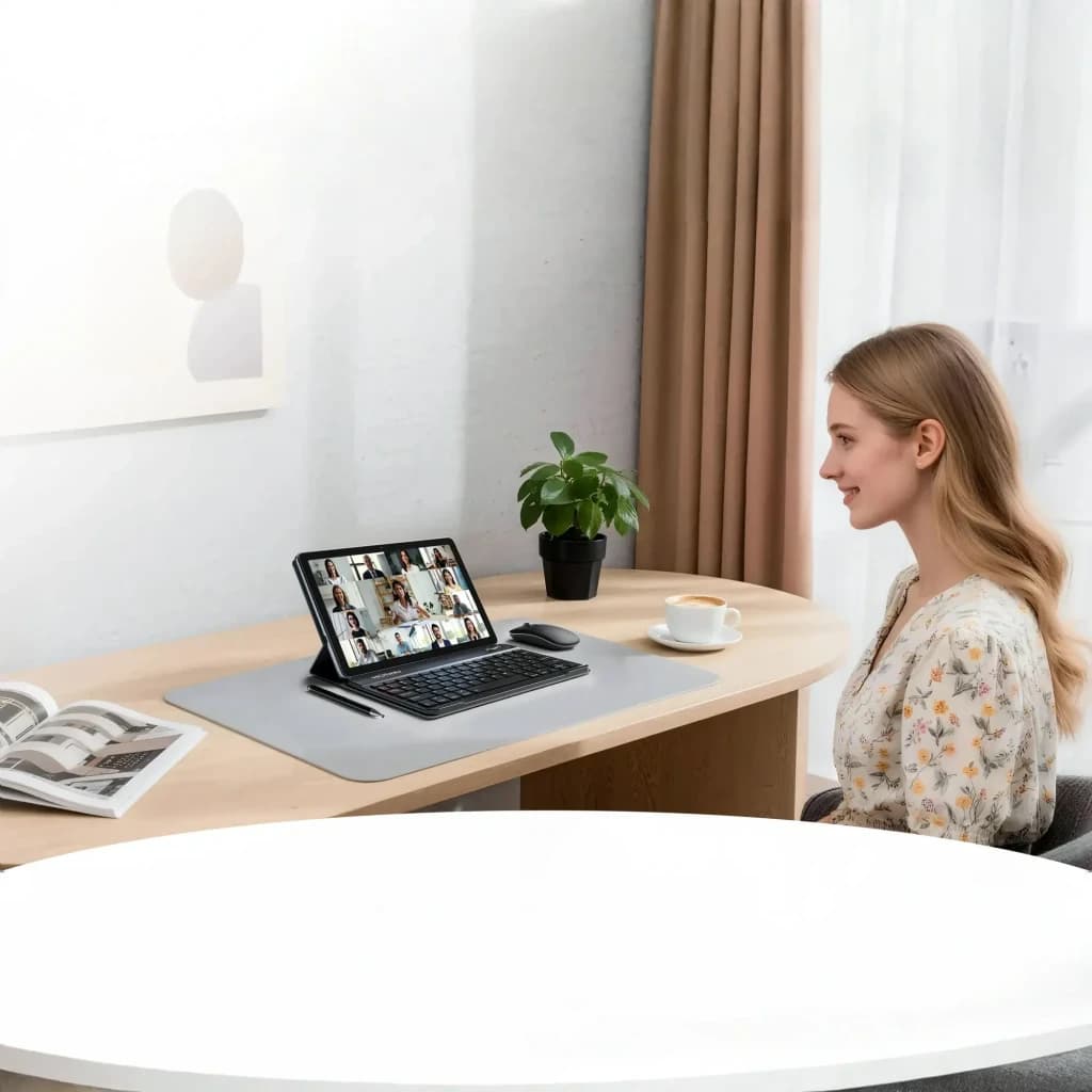 Hotwav Pad 13 Pro 10,1 pol com teclado destacável, caneta e capa; tela grande em videoconferência, corpo fino, cor preta, uso em mesa de trabalho