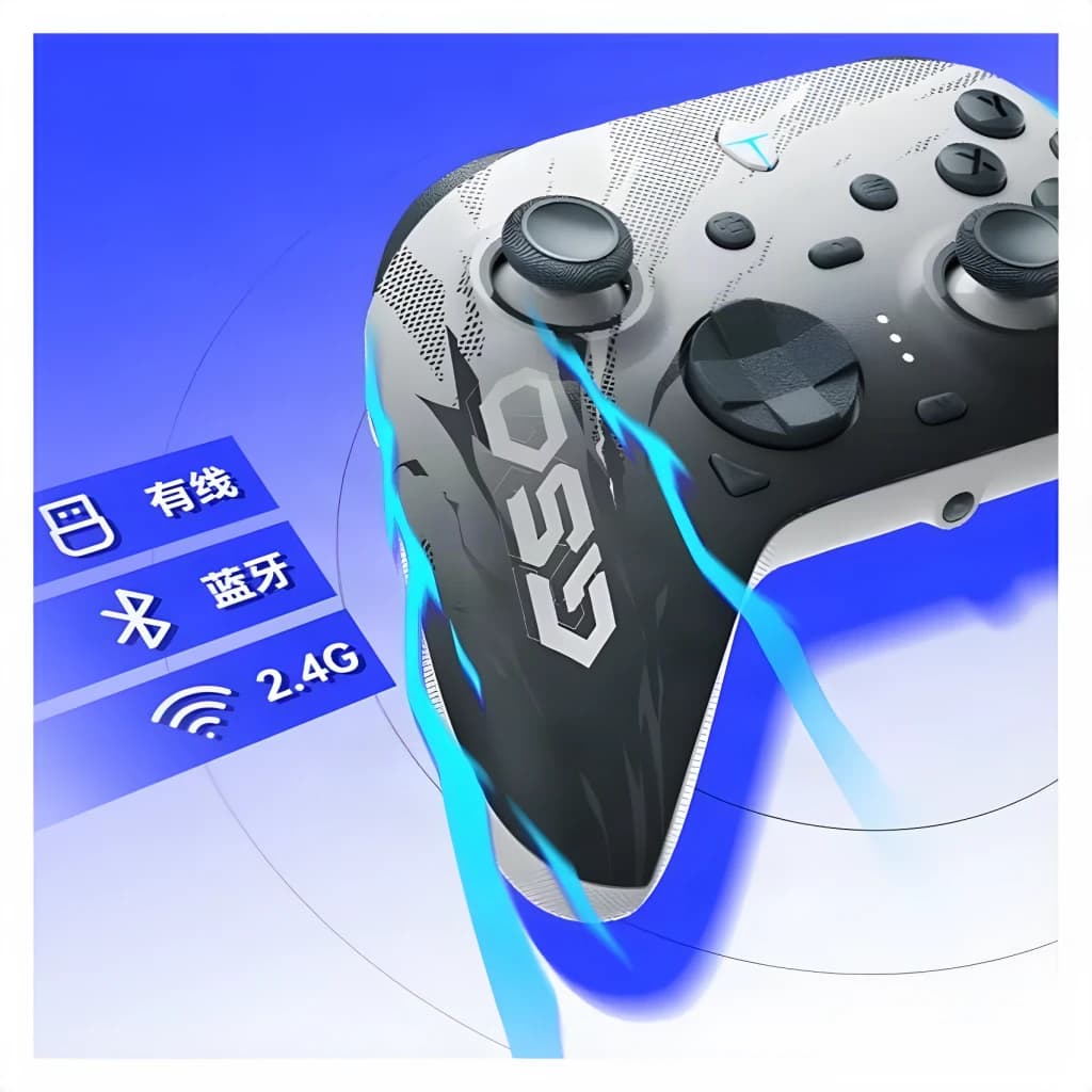 Comando gaming Thunderobot G50 8K Kit Sem Fios Tri-modo PC/Switch/Android, vista frontal: design bicolor branco e preto
