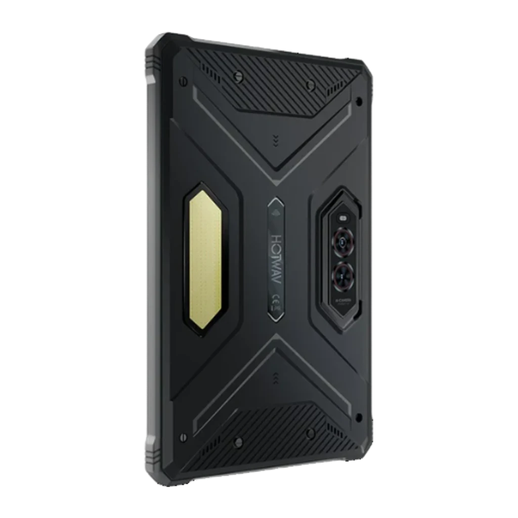 Hotwav R9 Pro Max 5G tablet rugged negra de 11 pulgadas, diseño robusto con bordes reforzados, doble cámara trasera vertical y pantalla con acentos naranjas - Ítem4