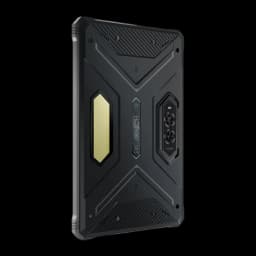 Hotwav R9 Pro Max 5G preto, corpo robusto com cantos reforçados, painel traseiro texturizado, módulo duplo de câmeras e suporte integrado dourado