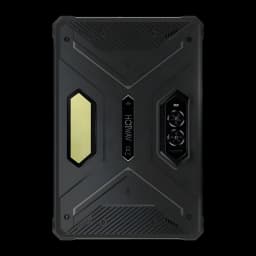 Hotwav R9 Pro Max 5G preto, traseira robusta com textura antiderrapante, módulo duplo de câmeras, placa lateral dourada e parafusos expostos estilo rugged
