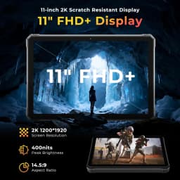 Hotwav R9 Pro Max 5G laranja com tela 11 FHD+ 2K 1200x1920, brilho 400 nits, proporção 14:5:9, tablet robusto com suporte, 6 GB RAM e 256 GB armazenamento