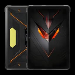 Hotwav R9 Pro Max 5G laranja, tablet robusto 11 polegadas com design agressivo, detalhes em preto e laranja, traseira reforçada e módulo luminoso central