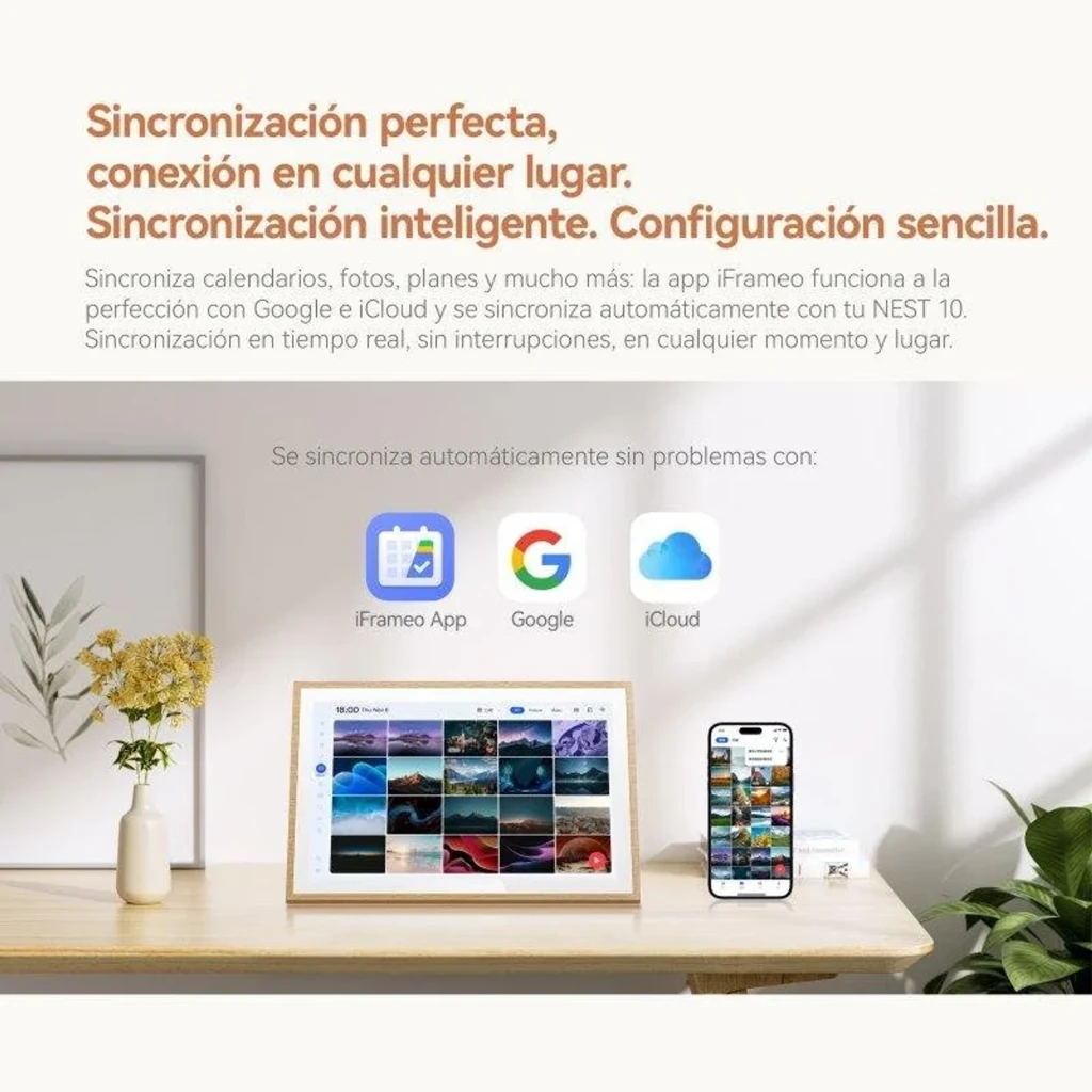 Pantalla IPS de 10,1 pulgadas con marco de madera, interfaz de calendario y widgets de reloj, hábitos y agenda; incluye sincronización con smartphone WiFi 6 - Ítem5