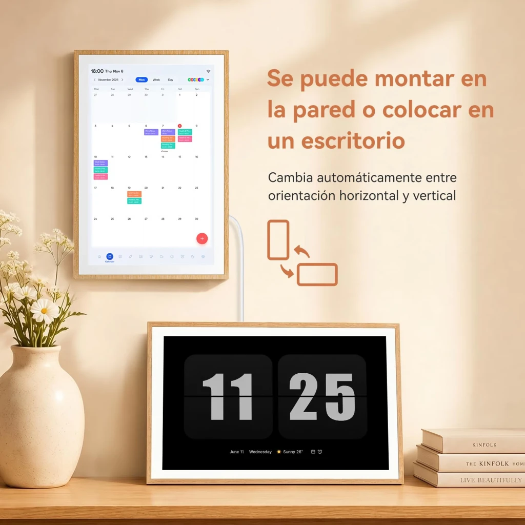Pantalla IPS de 10,1 pulgadas con marco de madera, interfaz de calendario y widgets de reloj, hábitos y agenda; incluye sincronización con smartphone WiFi 6 - Ítem9