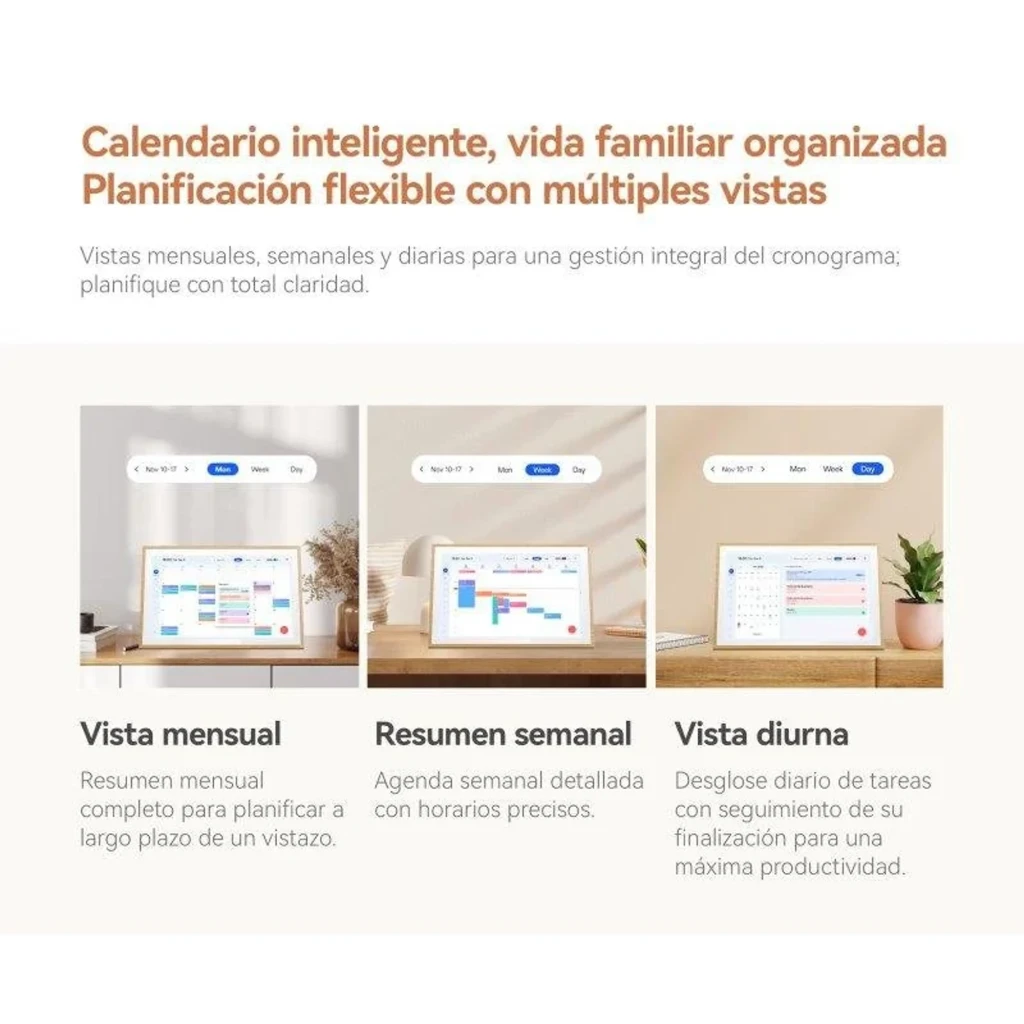 Pantalla IPS de 10,1 pulgadas con marco de madera, interfaz de calendario y widgets de reloj, hábitos y agenda; incluye sincronización con smartphone WiFi 6 - Ítem6