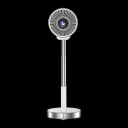 Proyector TS 1080p nativo 4K compatible con diseño vertical metálico, lente frontal iluminada, cuerpo plateado en poste ajustable y base circular estable