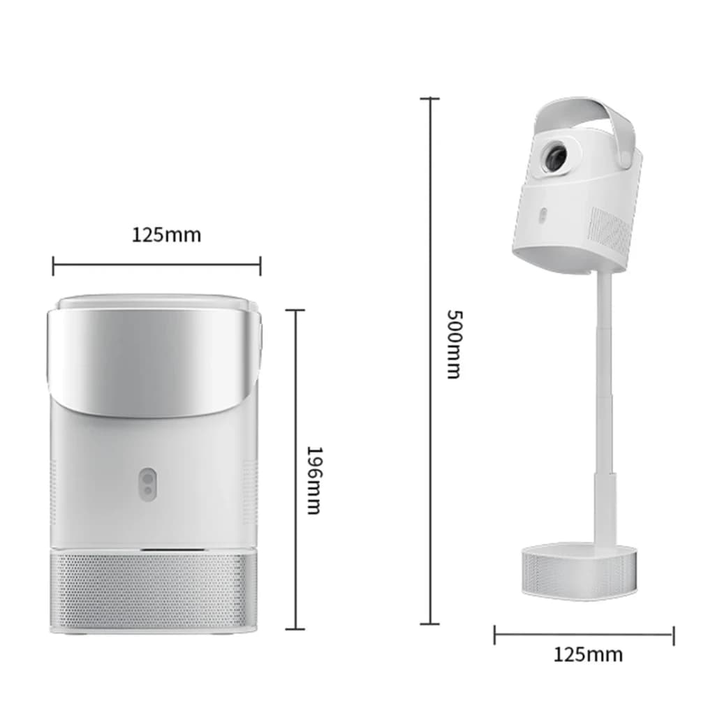 OEM Pro projector - schéma technique avec mesures 125x196mm et support 500mm de hauteur