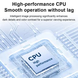 Gros plan sur puce CPU haute performance avec circuits bleus, symbolisant traitement dimage fluide, meilleurs détails sombres et contraste couleur optimisé
