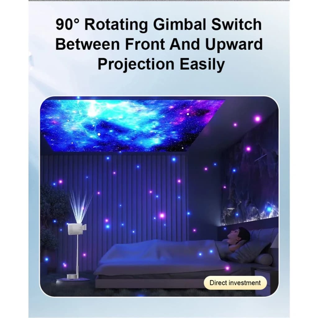Projecteur TS-9 Pro avec étagère, tête rotative 90°, projection frontale ou au plafond, ciel étoilé LED, 1080p, 240 ANSI lumens, Android TV intégré