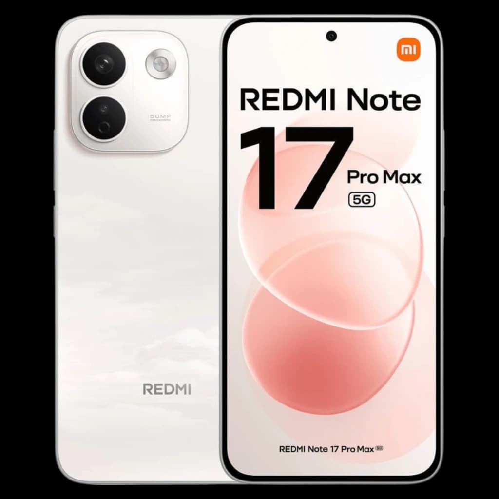 Xiaomi Redmi Note 17 Pro Max 5G blanco fotocromático, 6,83 pulgadas AMOLED 120Hz, frontal con agujero central y doble cámara trasera grande en esquina
