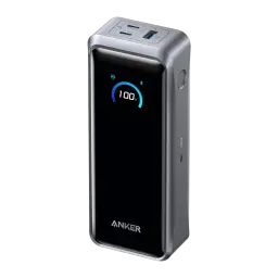 Batterie externe Anker Prime 26250mAh 300W avec écran LED, ports 2x USB-C et 1x USB-A, indicateur de charge 100 pour cent, boîtier gris et noir élégant