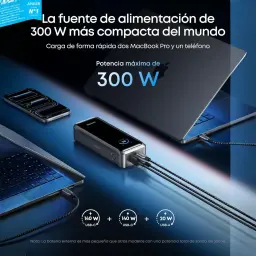 Power Bank Anker Prime 26250mAh 300W compact, boîtier gris avec écran, 2 ports USB-C et 1 USB-A, câbles tressés, charge rapide pour laptop et téléphone