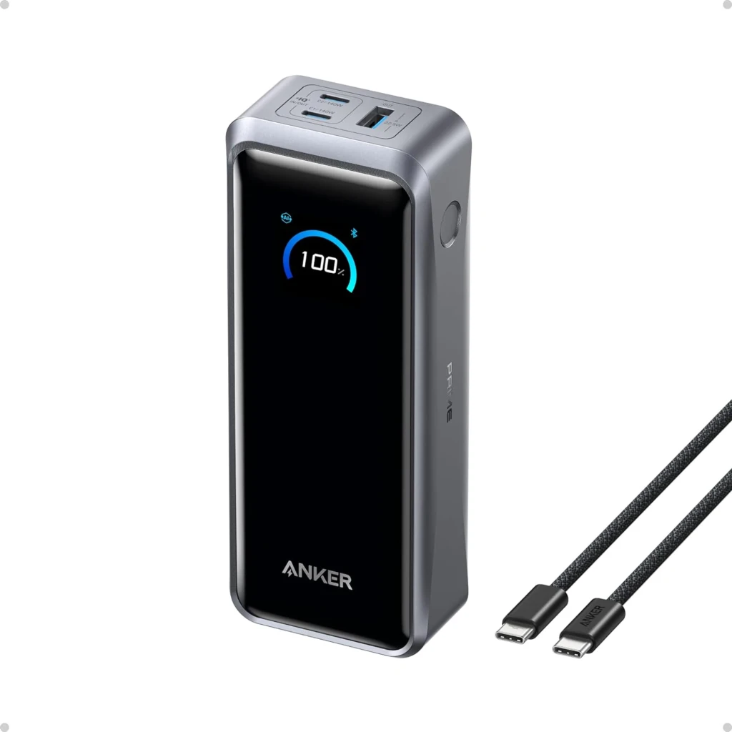 Batterie externe Anker Prime 26250mAh 300W avec écran LED, ports 2x USB-C et 1x USB-A, indicateur de charge 100 pour cent, boîtier gris et noir élégant - Ítem6