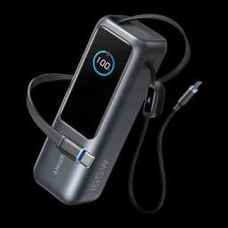 Power Bank Anker Laptop 25000mAh 165W 2xUSB-C en gris, pantalla LED de carga al 100, cable trenzado integrado con conectores USB-C y correa ajustable