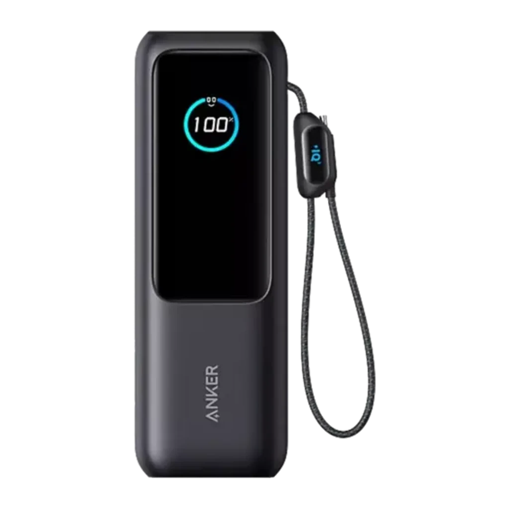 Power Bank Anker Laptop 25000mAh 165W 2xUSB-C en gris, pantalla LED de carga al 100, cable trenzado integrado con conectores USB-C y correa ajustable - Ítem1