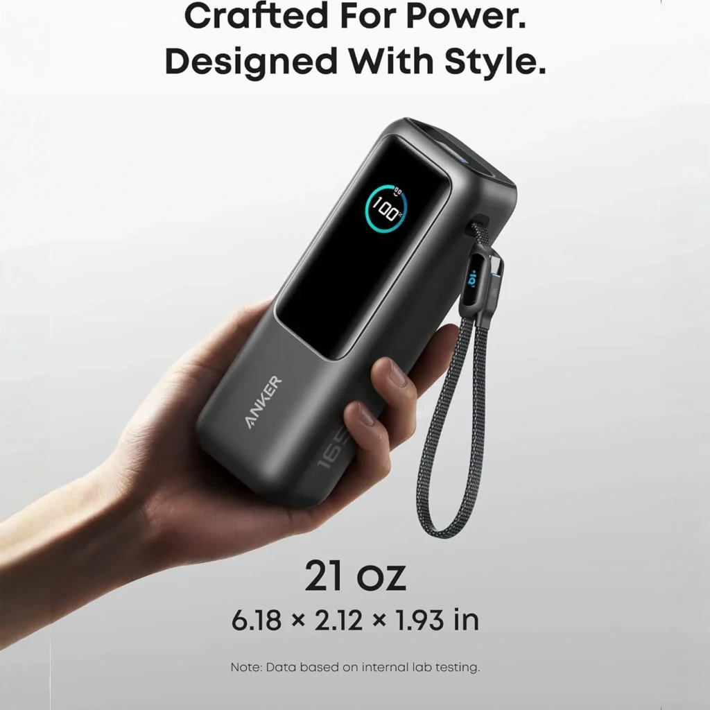 Power Bank Anker Laptop 25000mAh 165W 2xUSB-C en gris, pantalla LED de carga al 100, cable trenzado integrado con conectores USB-C y correa ajustable - Ítem4