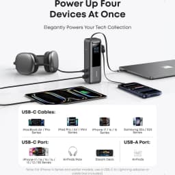 Power Bank Anker Laptop 25000mAh 165W gris con pantalla, dos puertos USB-C y uno USB-A; carga simultánea de hasta cuatro dispositivos, diseño compacto