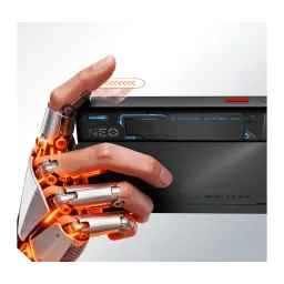 Nubia Neo 5 Max 8GB/256GB Titanium Gold com gatilhos Neo Triggers 5.0, detalhe de sistema de refrigeração e acabamento gamer futurista na lateral