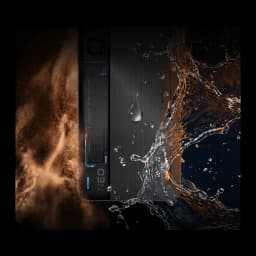 Nubia Neo 5 Max 8GB/256GB Titanium Gold com Neo Triggers 5.0, lateral metálica texturizada, detalhes azuis e efeito splash de água e poeira