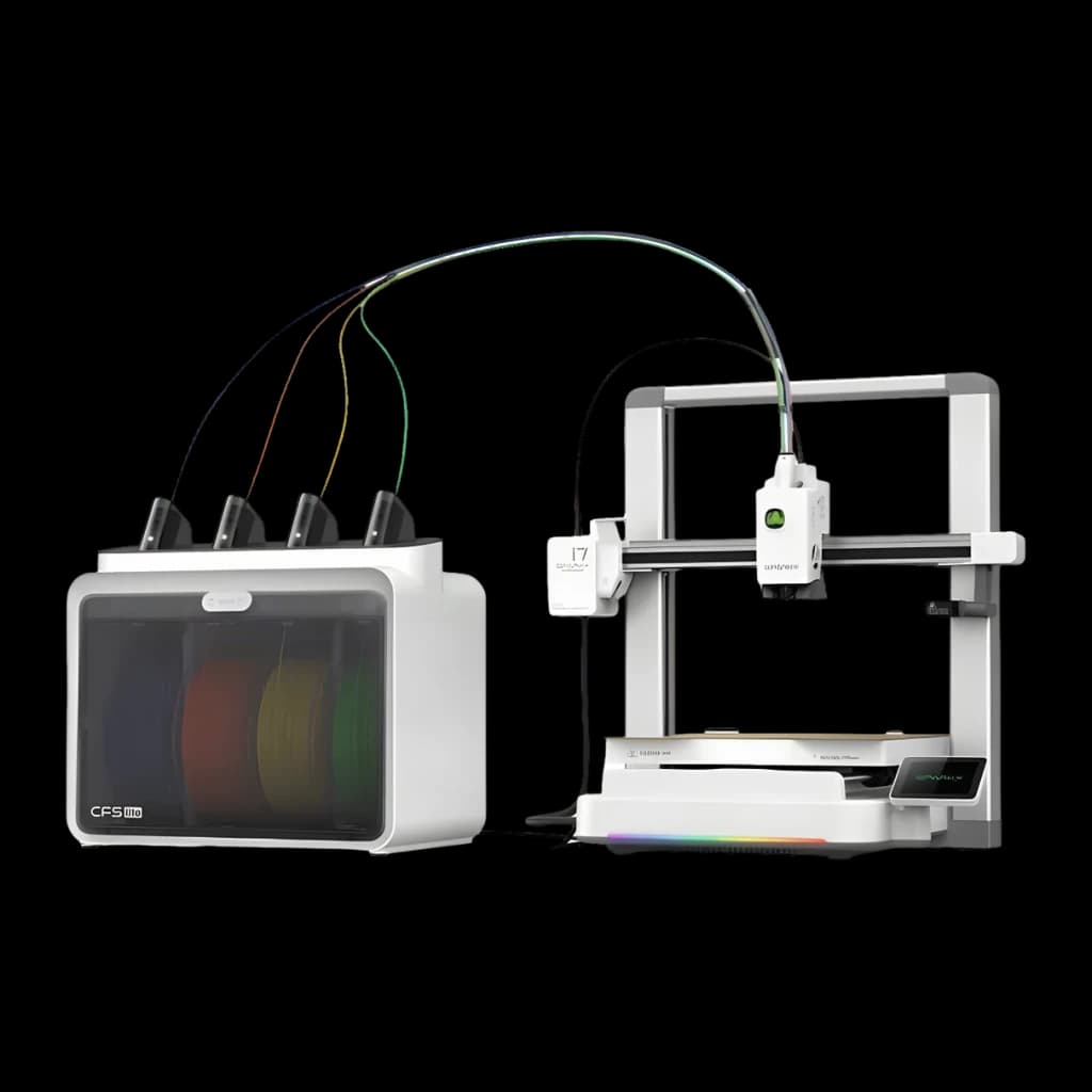 Imprimante 3D Creality SPARKX i7 Nano Combo CFS Lite 4 Filaments FDM 500mm/s, vue latérale: imprimante blanche avec unité