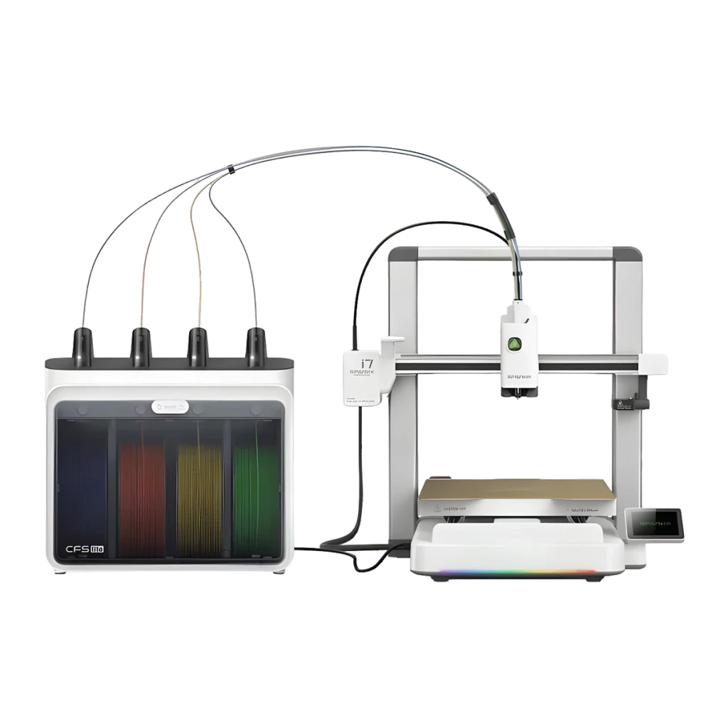 Imprimante 3D Creality SPARKX i7 Nano Combo CFS Lite 4 Filaments FDM 500mm/s, vue latérale: unité CFS Lite avec 4 bobines