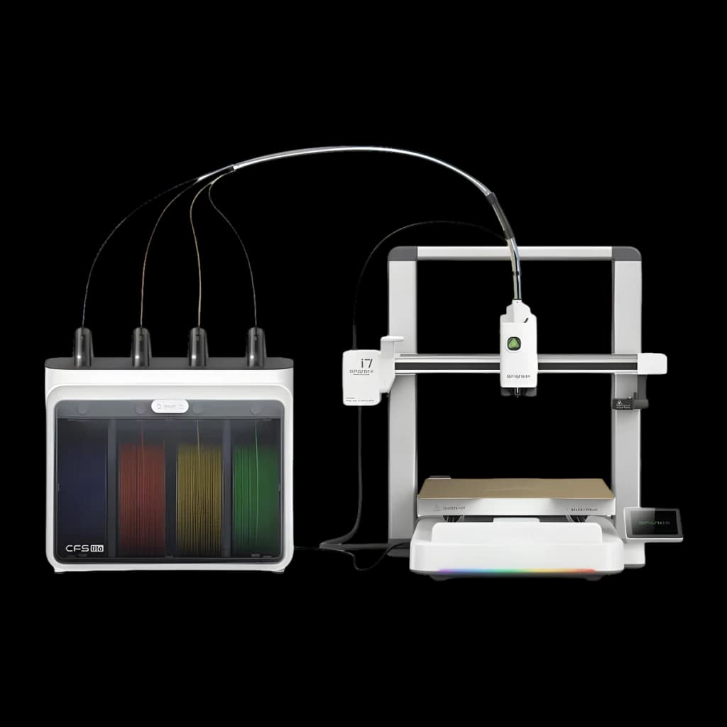 Imprimante 3D Creality SPARKX i7 Nano Combo CFS Lite 4 Filaments FDM 500mm/s, vue latérale: unité CFS Lite avec 4 bobines