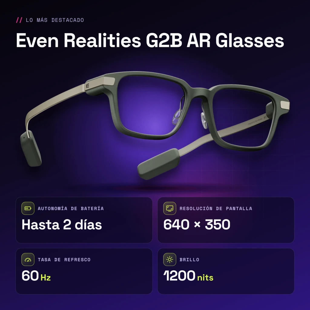 Even Realities G2B AR Glasses Verde Sin cámara 4 micrófonos Graduable - características