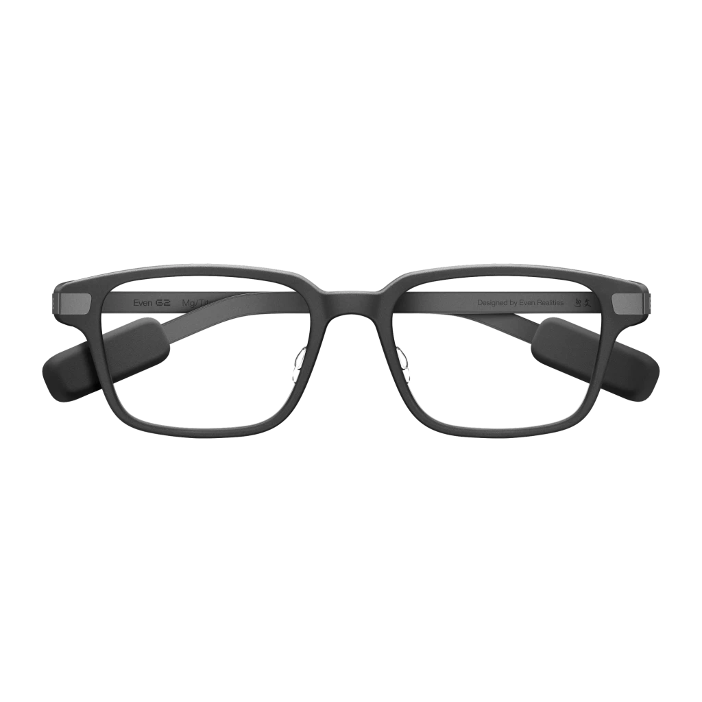 Even Realities G2B AR Glasses Verde Sin cámara 4 micrófonos Graduable, vista frontal: montura rectangular verde oscuro