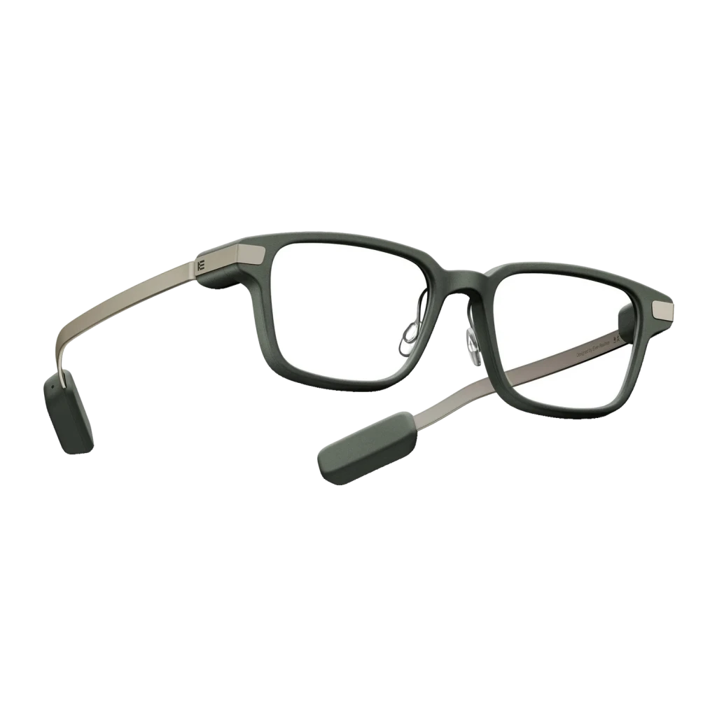 Even Realities G2B AR Glasses Verde Sin cámara 4 micrófonos Graduable, vista trasera: varillas metálicas, altavoces