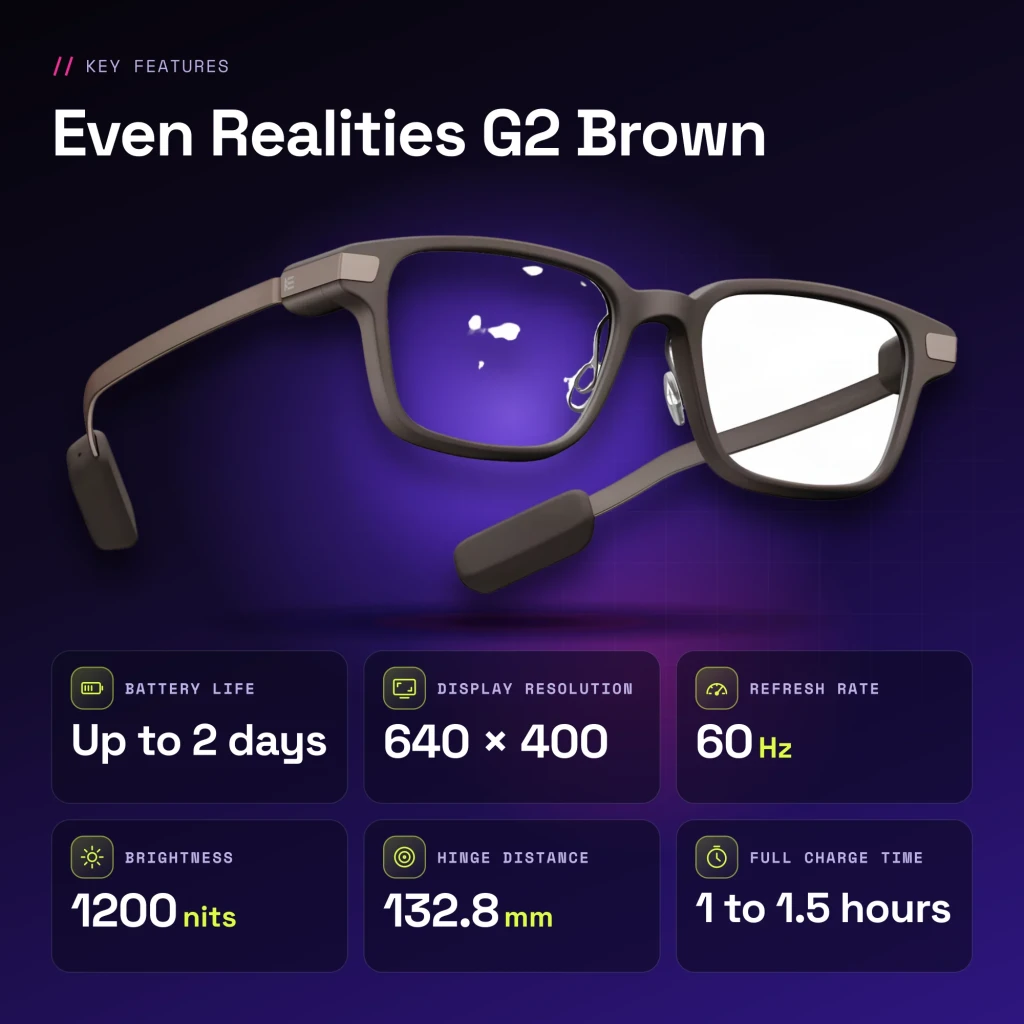 Even Realities G2 Brown Rectangular Graduable - características