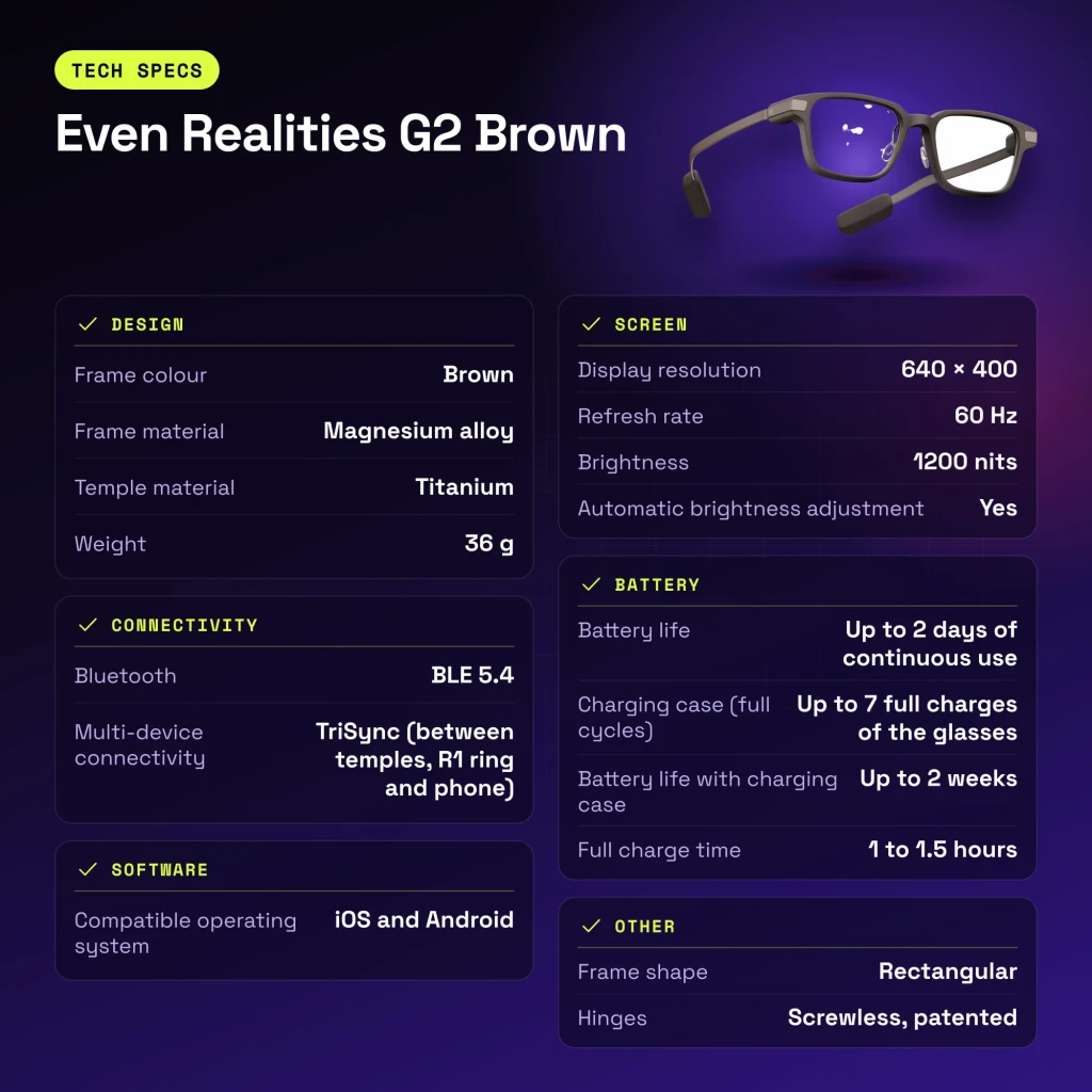 Even Realities G2 Brown Rectangular Graduable - características