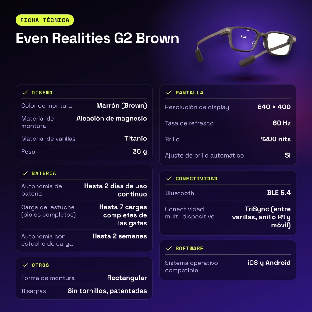 Even Realities G2 Brown Rectangular Graduable - características