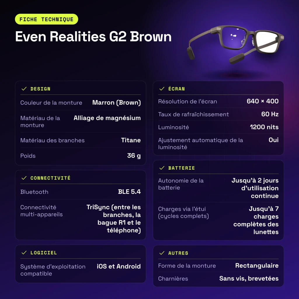 Even Realities G2 Brown Rectangular Graduable - características