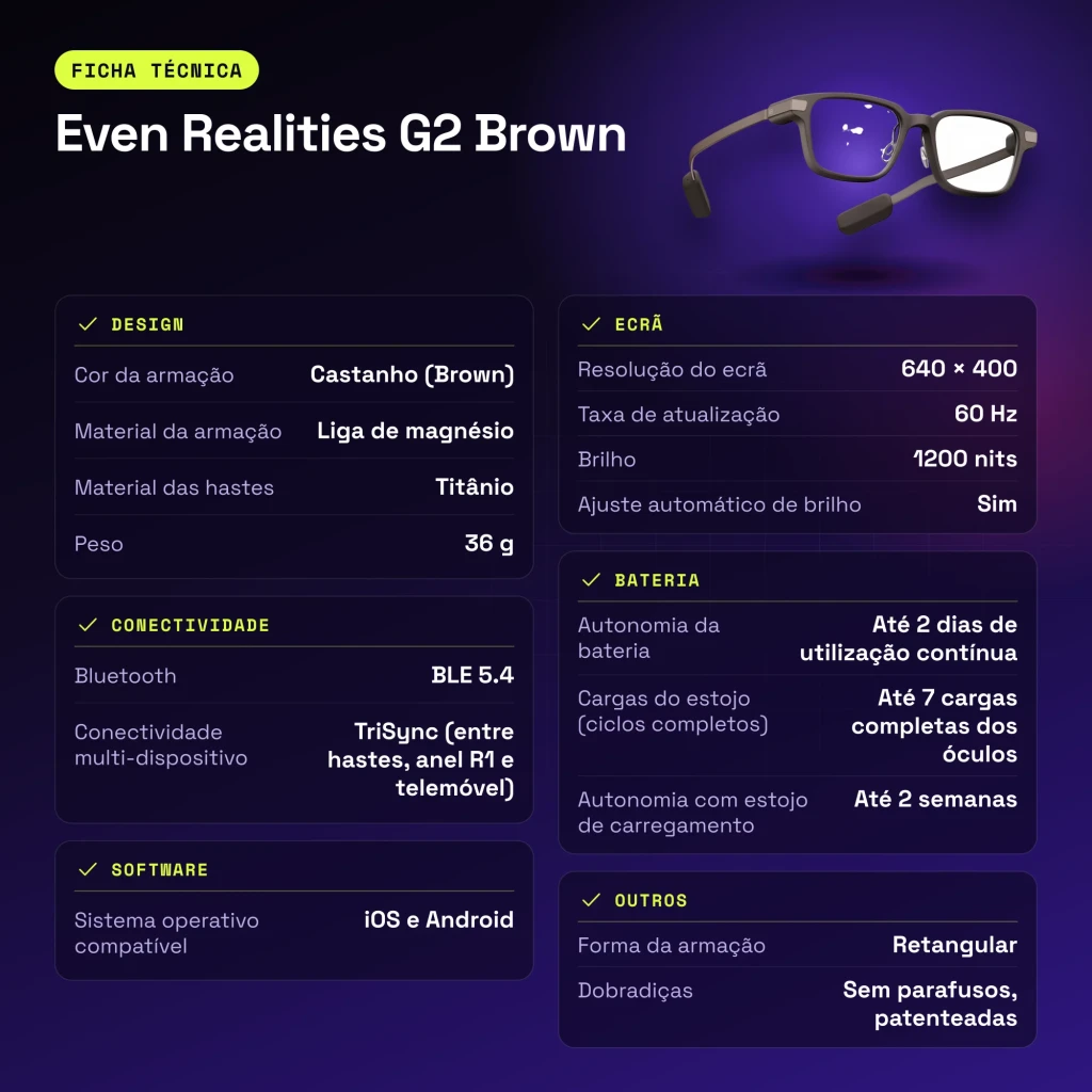 Even Realities G2 Brown Rectangular Graduable - características