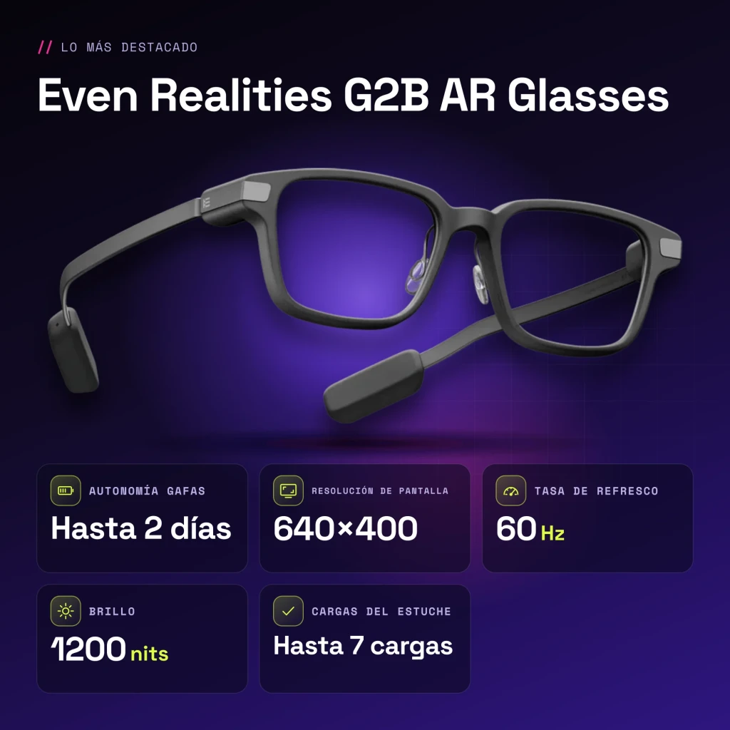 Even Realities G2B AR Glasses Gris Micro LED 640×400 Waveguides binocular - características