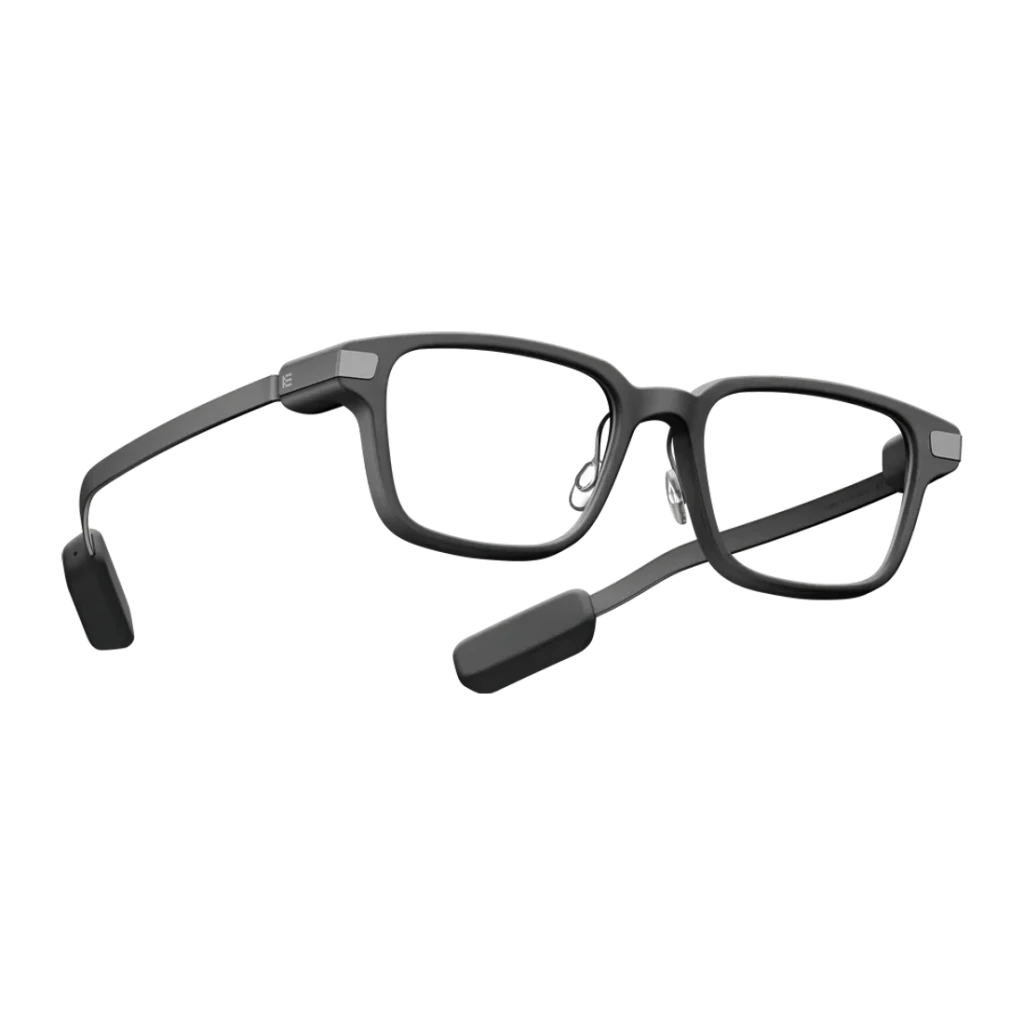 Even Realities G2B AR Glasses Gris Micro LED 640×400 Waveguides binocular, vista trasera en ángulo: montura cuadrada