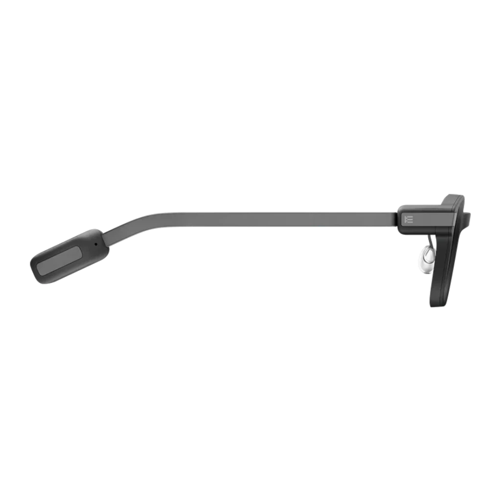 Even Realities G2B AR Glasses Gris Micro LED 640×400 Waveguides binocular, lateral: varilla con proyector Micro LED en punta
