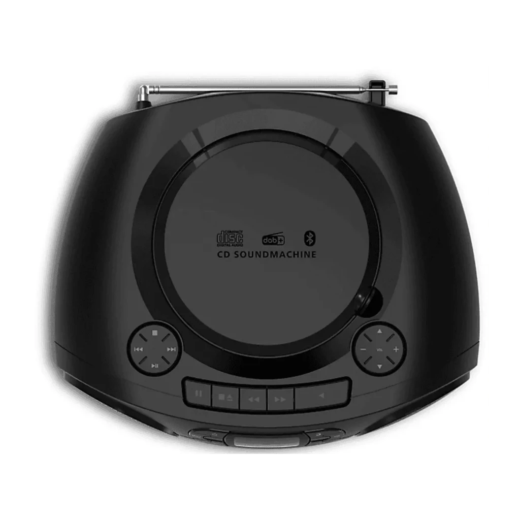 Philips Reproductor CD portátil TAZ2500 negro, vista frontal en ángulo: altavoces laterales, lector CD superior y pantalla - Ítem3