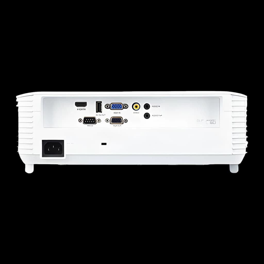 Acer Projecteur S1286Hn Blanc, vue arrière: ports HDMI, VGA, USB, RS232, audio et entrée d'alimentation