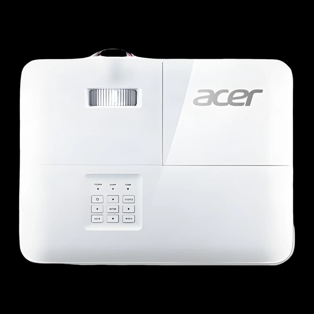 Acer Projecteur S1286Hn Blanc, vue de dessus: panneau de commande, grille de ventilation et logo Acer