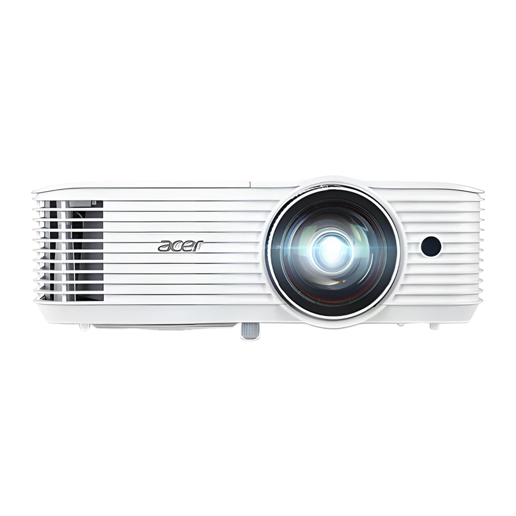 Acer S1286Hn blanco, vista frontal superior: objetivo gran angular, rejillas de ventilación y logo Acer visibles - Ítem5