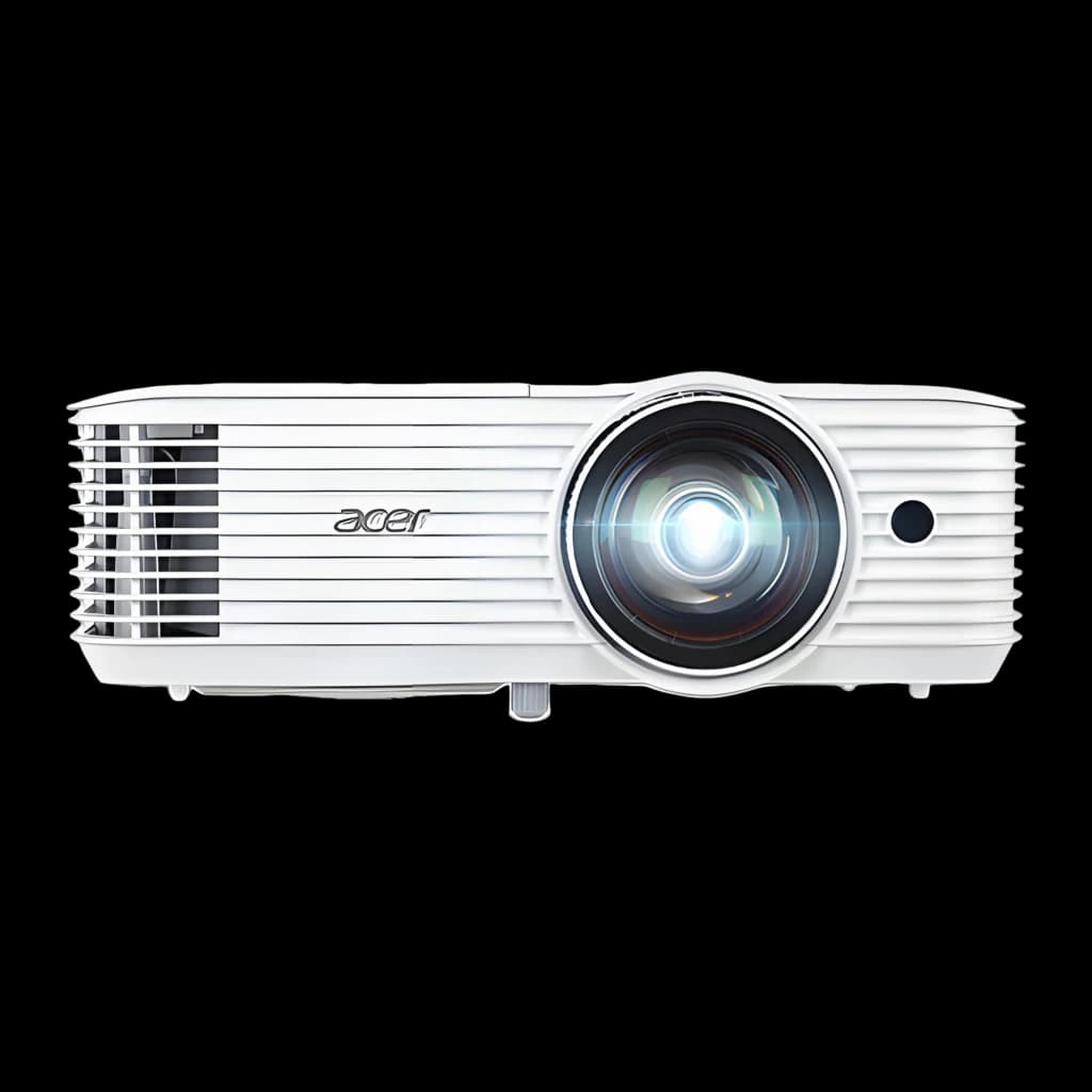 Acer Projecteur S1286Hn 3500lm Blanc, vue de face: objectif grand angle, grilles de ventilation et logo Acer